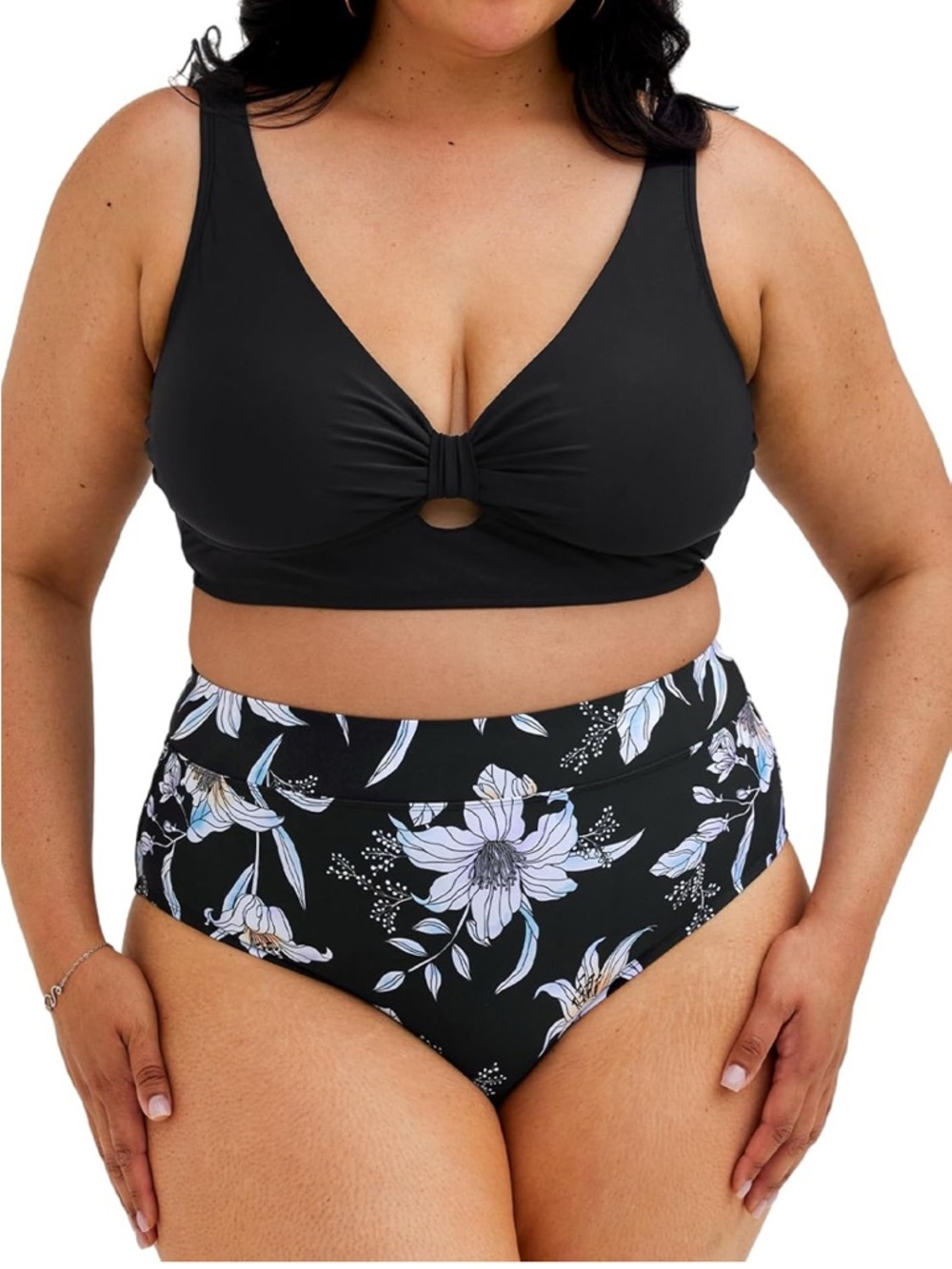 CUPSHE Women's Plus Size Swimsuit Two Piece Bathing Suit High Waisted Cutout
